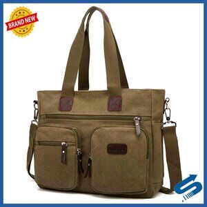 Canvas Satchel Handbag Top Handle Shoulder Tote Crossbody Bag Multi Pocket